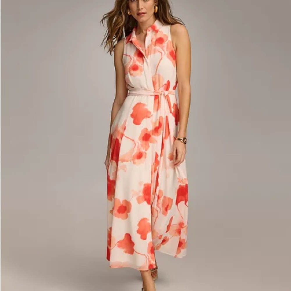 Donna Karan Orange and Pink Halter Maxi Dress